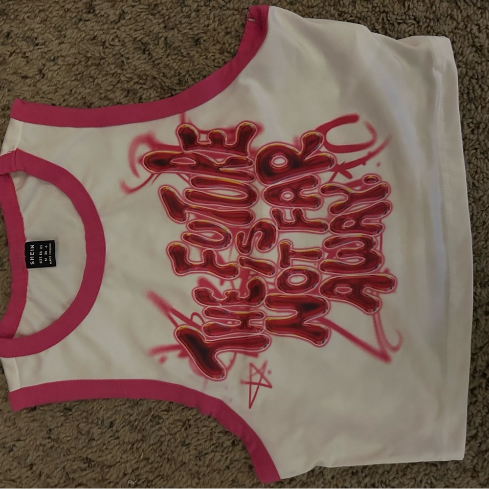 SHEIN Pink and White Graphic Tank Top